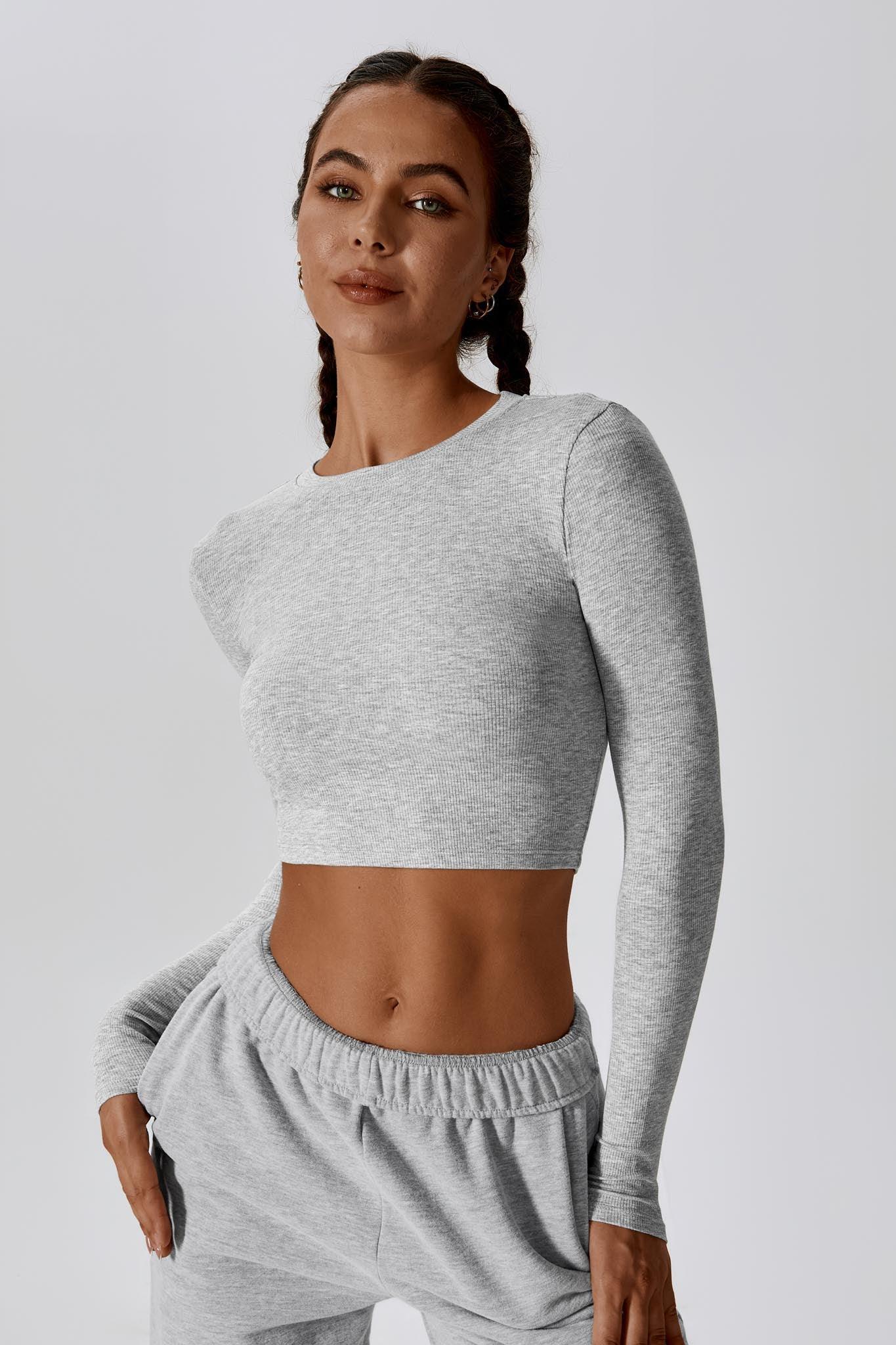 Madison Long Sleeve Crop Top - Rhino Grey (FINAL SALE) - Maison and Aurora