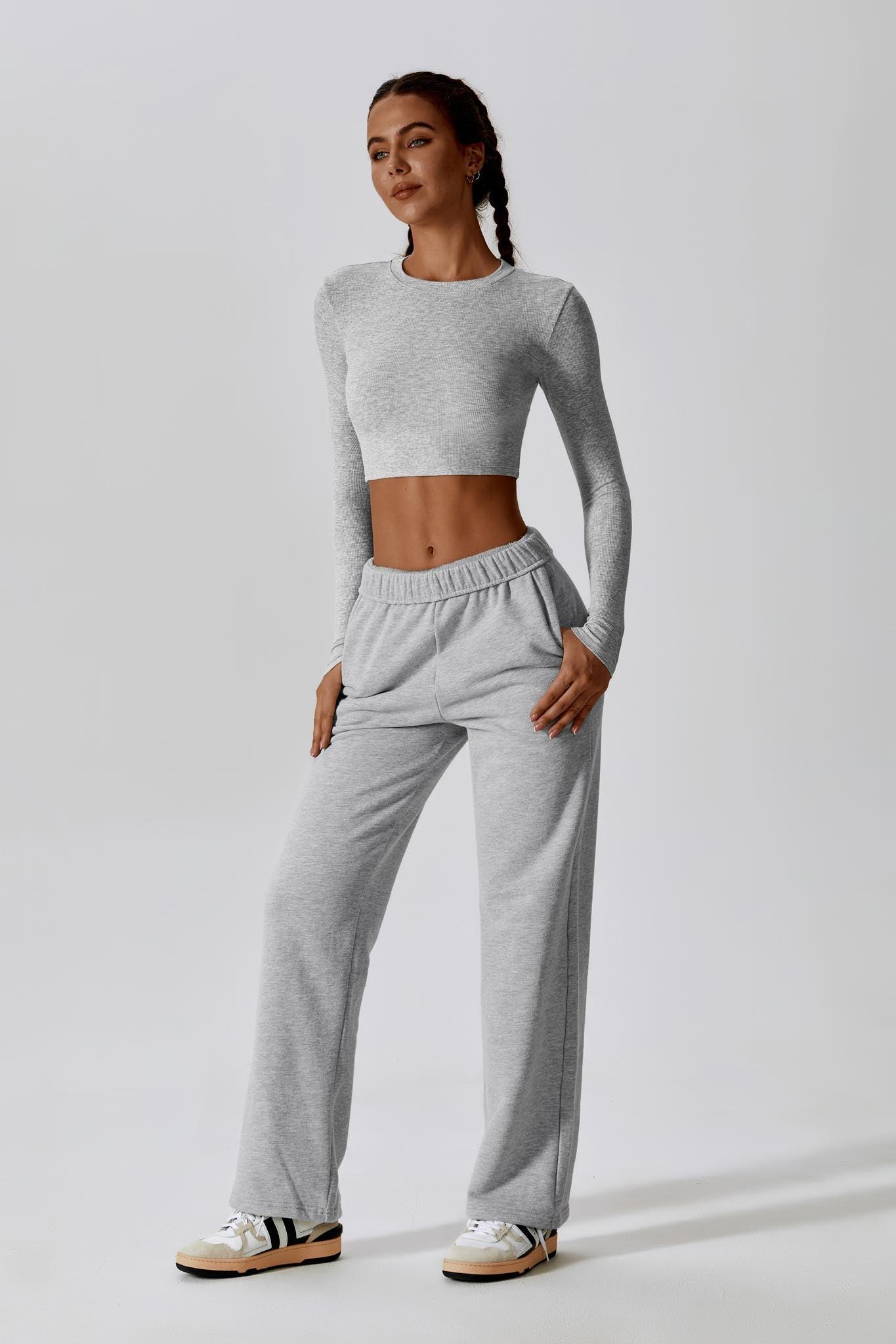 Madison Long Sleeve Crop Top - Rhino Grey (FINAL SALE) - Maison and Aurora