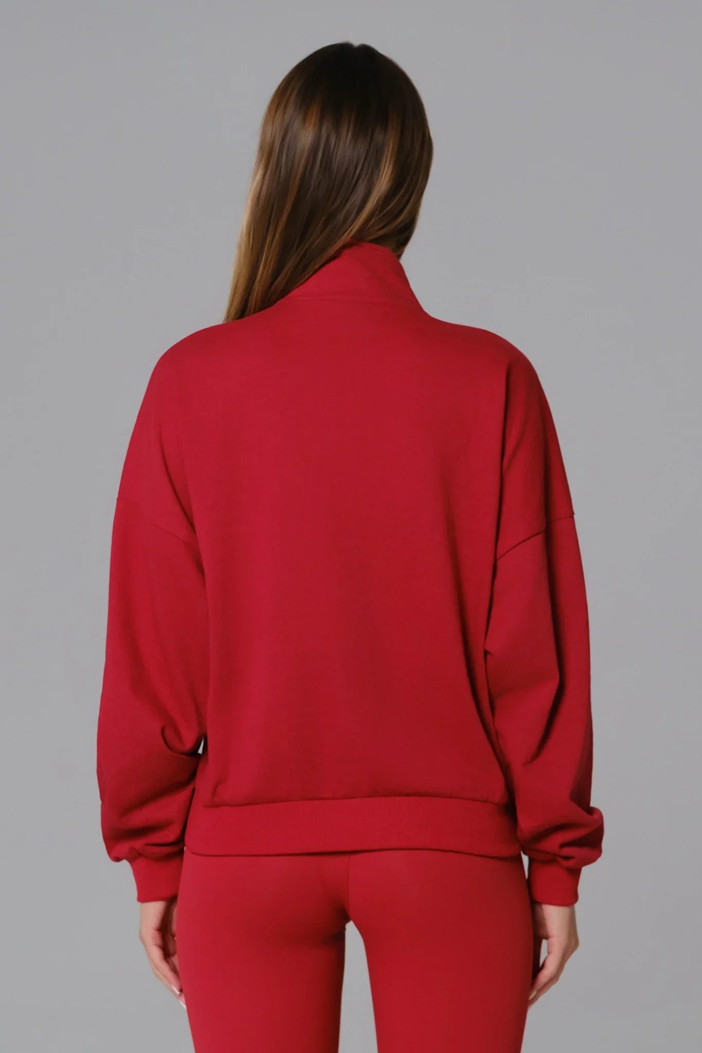 Maison and Aurora Essential Half Zip Sweatshirt in Ember Red, a cozy tops piece with a half-zip and casual style.