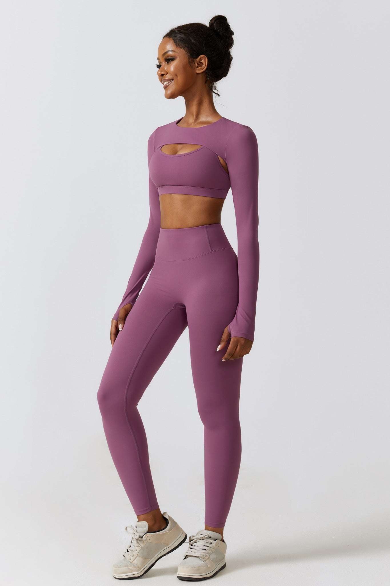 Fit Long Sleeve Shrug Top - Plum - Maison and Aurora