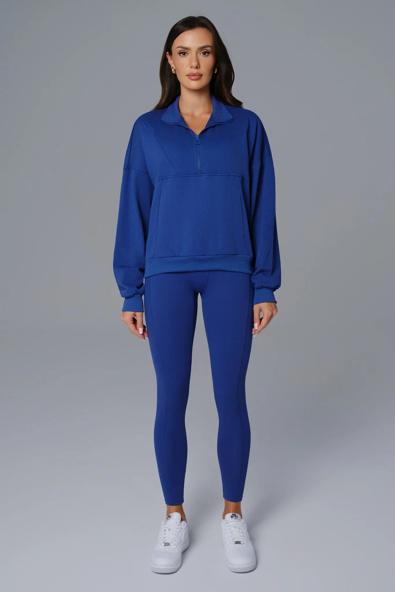 Maison and Aurora sapphire blue half-zip sweatshirt, casual tops with a comfortable fit and stylish design.